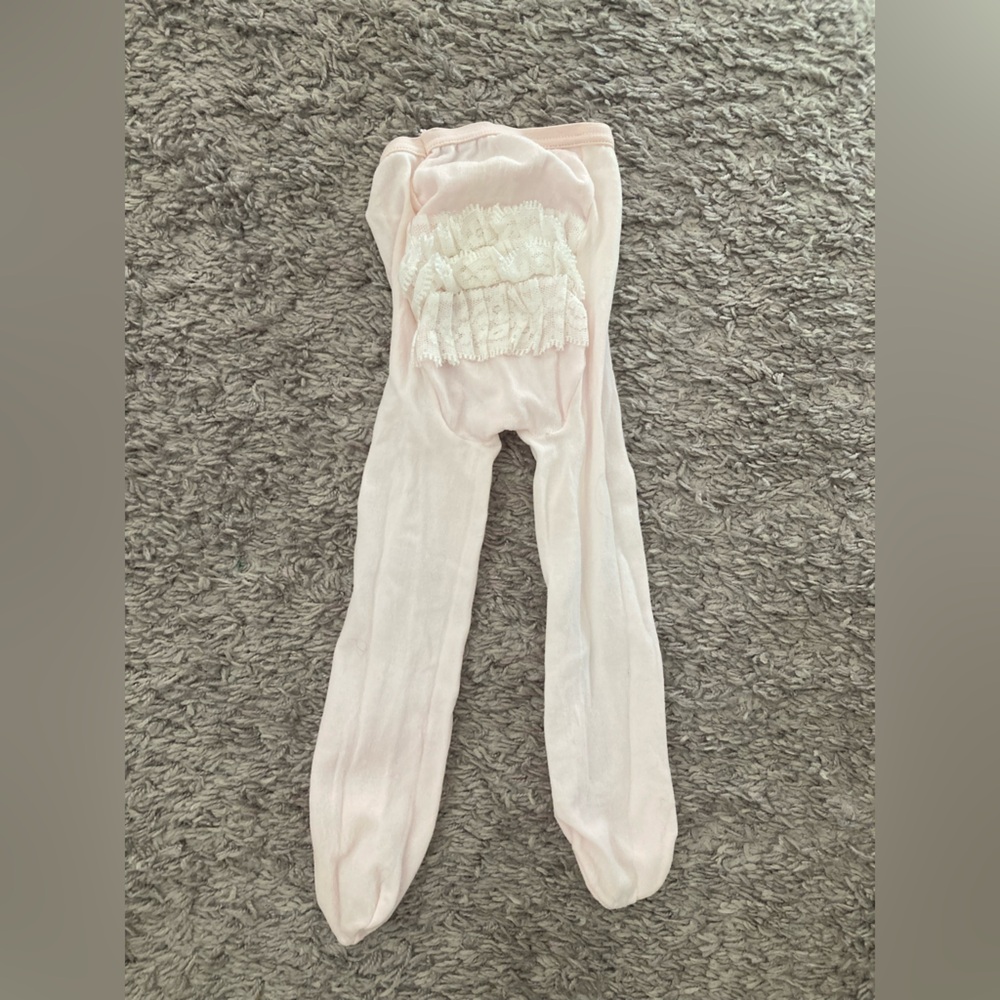 Vintage 80s Light Pink Tights w/ Lace Ruffle Bottom Baby Girl 9-12 Months